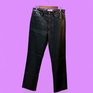 AGOLDE Black Leather Pants Women's Straight Leg High Rise Real Leather Size 28‎
